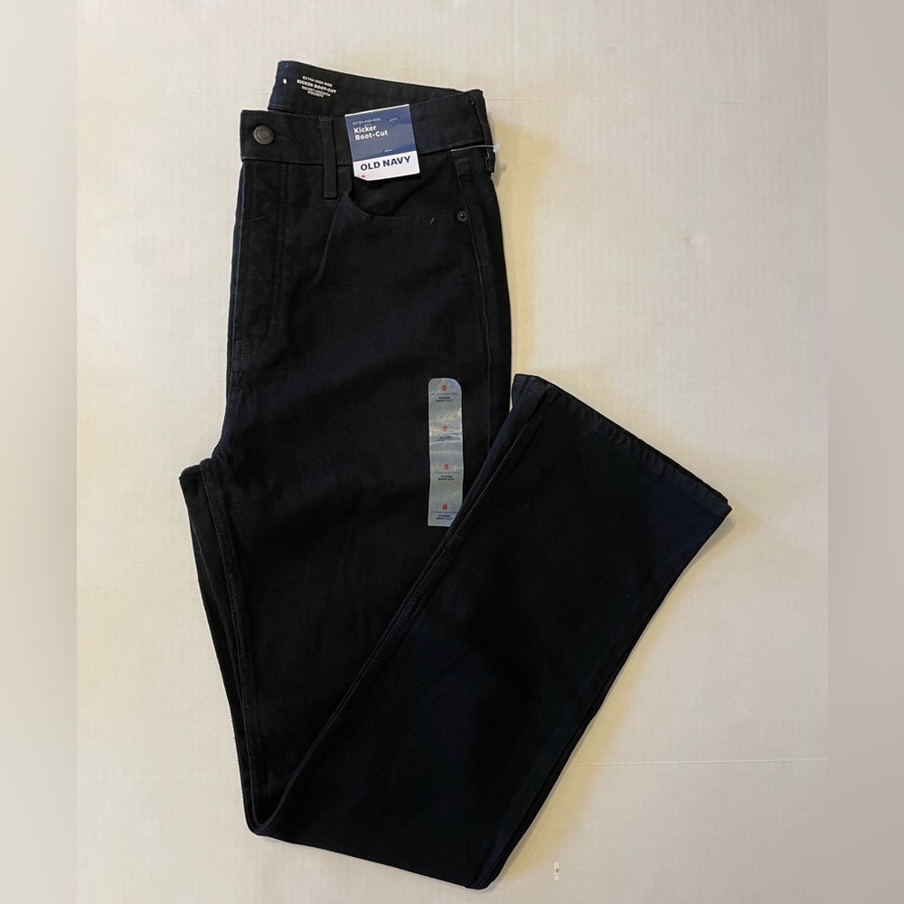 Old Navy Extra High Rise Kicker Boot Cut Black Jeans SZ 8 NWT